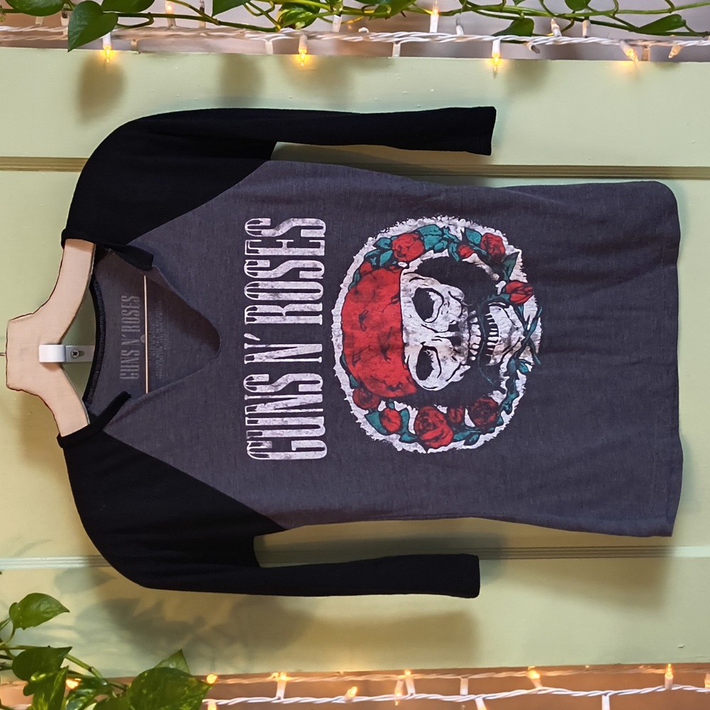 Women's Guns N' Roses Viscose Skin Fitted Baseball Tee Black Grey S